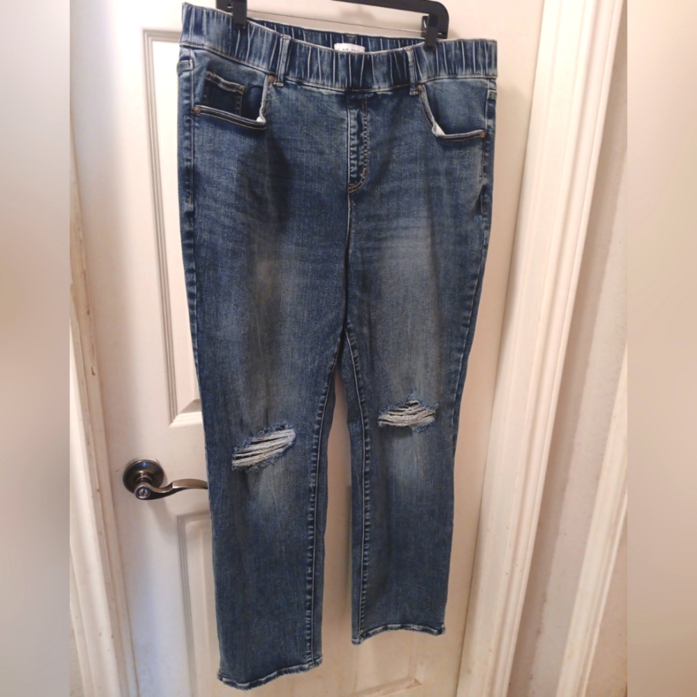 Womens Lane Bryant High Rise Pull On straight Busted Knee Stylish Jeans Size 20